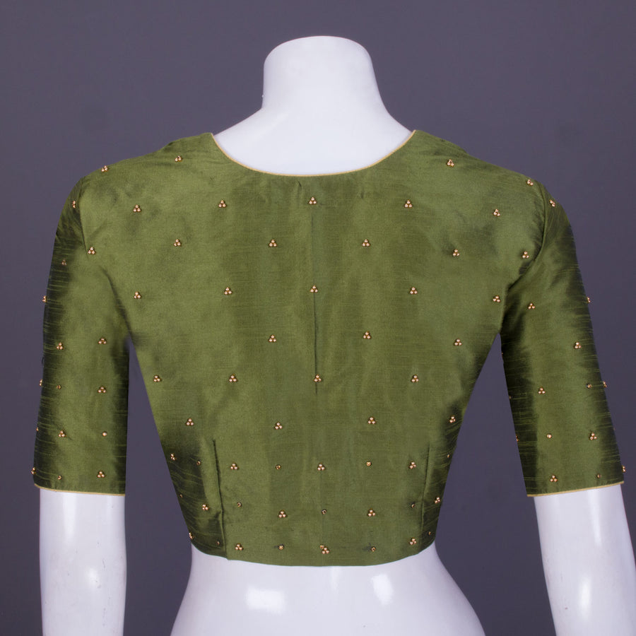 Green Aari Embroidered Raw Silk Blouse 10069595 - Avishya