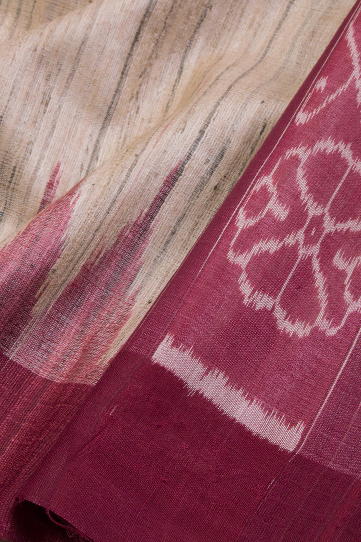 Tuscan Beige Gopalpur Tussar Silk Saree with Ikat pallu 10069908 - Avishya 