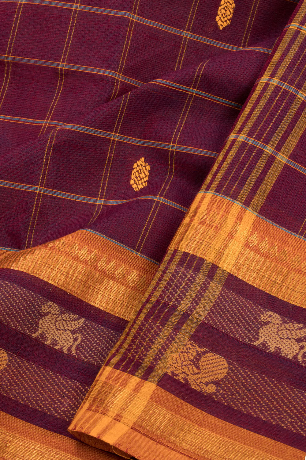 Burgundy Handloom Chettinad Cotton Saree 10070007 - Avishya