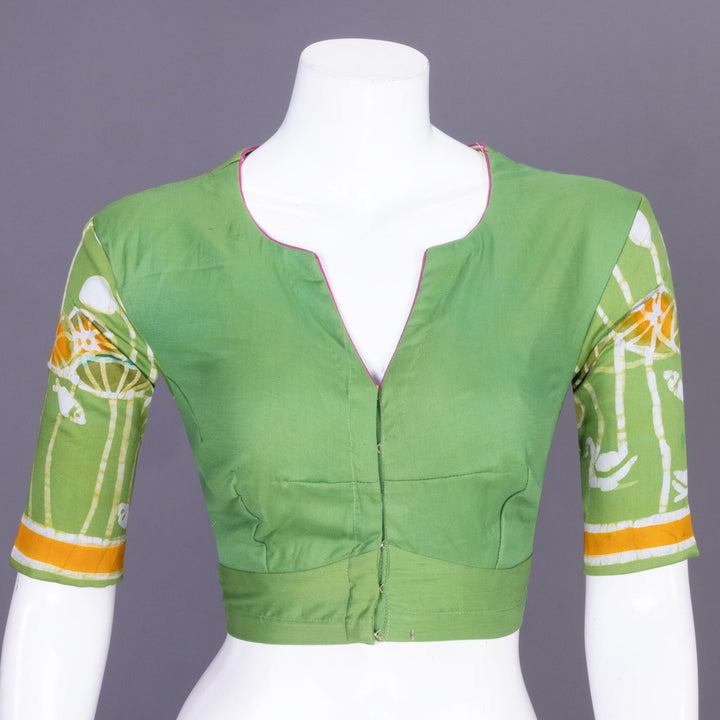 Green Batik Handpainted Cotton Blouse 10070215 - Avishya