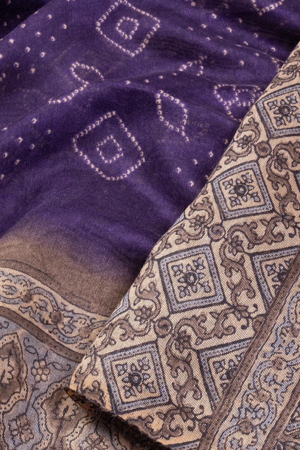 Russian Violet Digital Fancy Linen Saree with Ajrakh Printed Pallu- Avishya