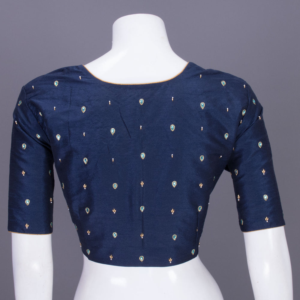 Navy Blue Aari Embroidered Tussar Silk Blouse