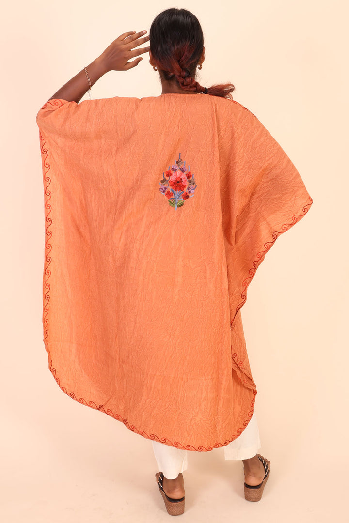 Orange Sozni Embroidered Cotton Kaftan 10070452