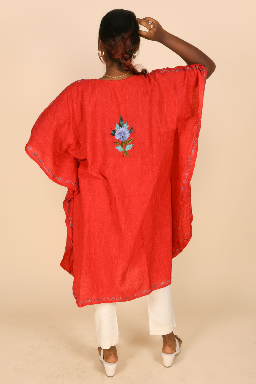 Vermillion orange   Sozni Embroidered Cotton Kaftan 10070453