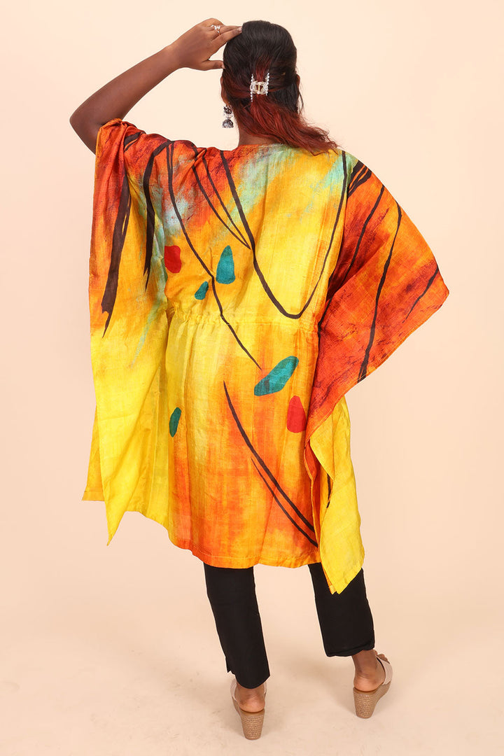 Multicolour Hand Painted Mulberry Silk Kaftan 10070471