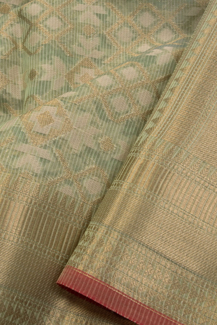Sage Green Handloom Banarasi Silk Cotton Saree 10070511