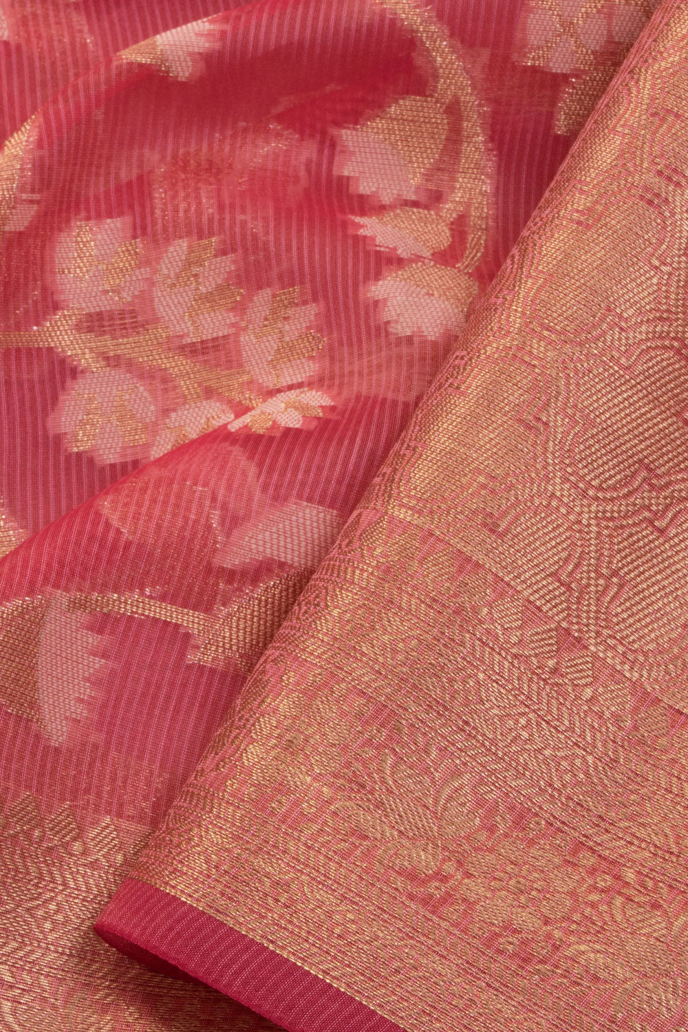 Punch Pink Handloom Banarasi Silk Cotton Saree 10070513