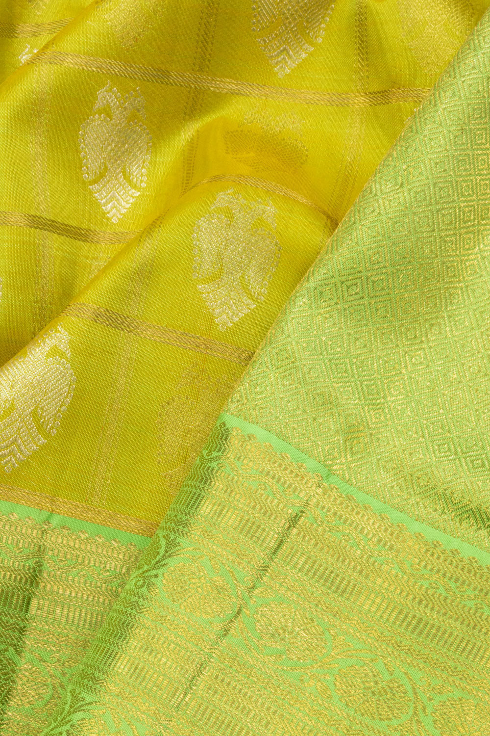 Chartreuse Green Bridal Kanjivaram Silk Saree 10070588 - Avishya