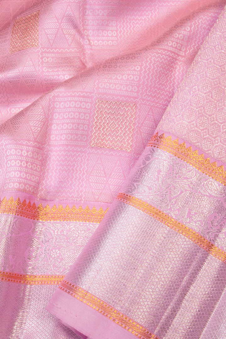 Pink Handloom Jacquard Kanjivaram Silk Saree 10070654