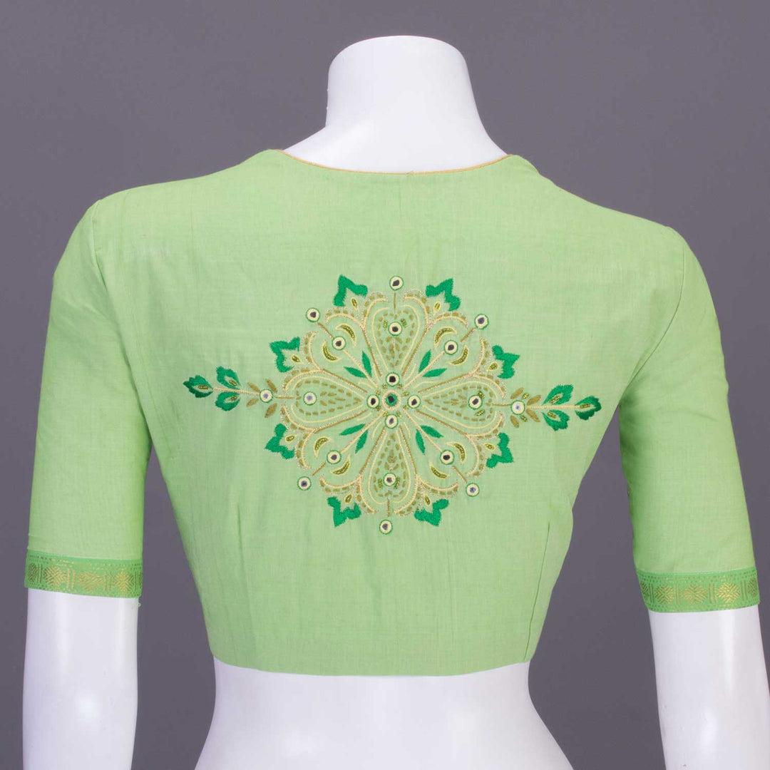 Green Aari Embroidered Mangalgiri Cotton Blouse