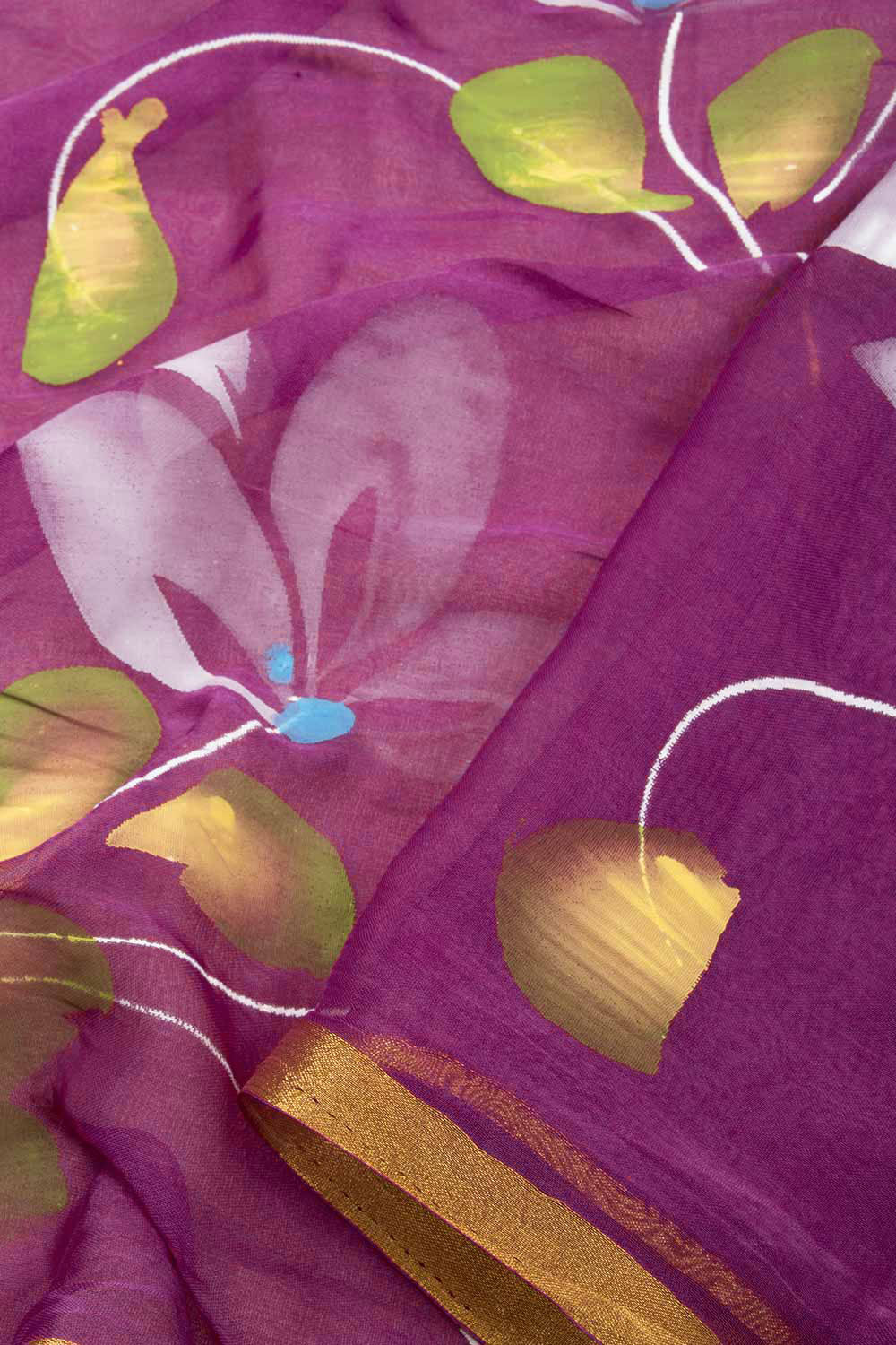 Purple Hand Painted Chiffon Saree