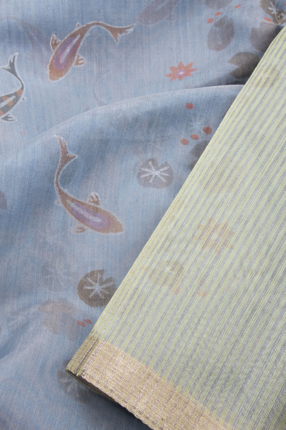 Powder Blue Handloom Chanderi Silk Cotton Saree