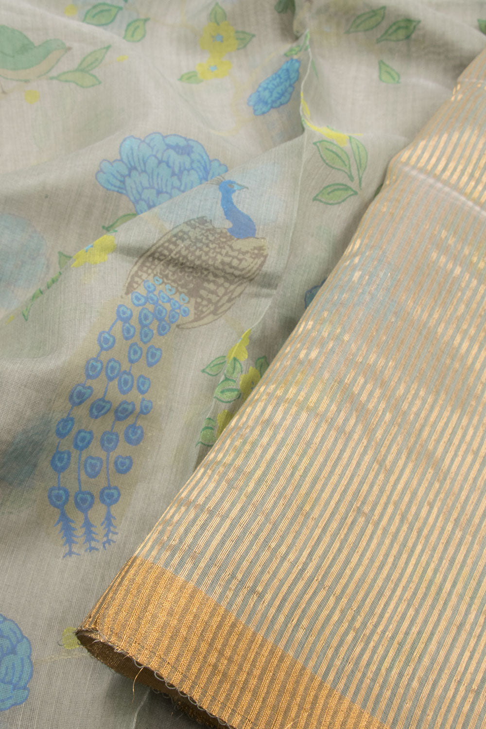 Sage Green Handloom Printed Chanderi Silk Cotton Saree