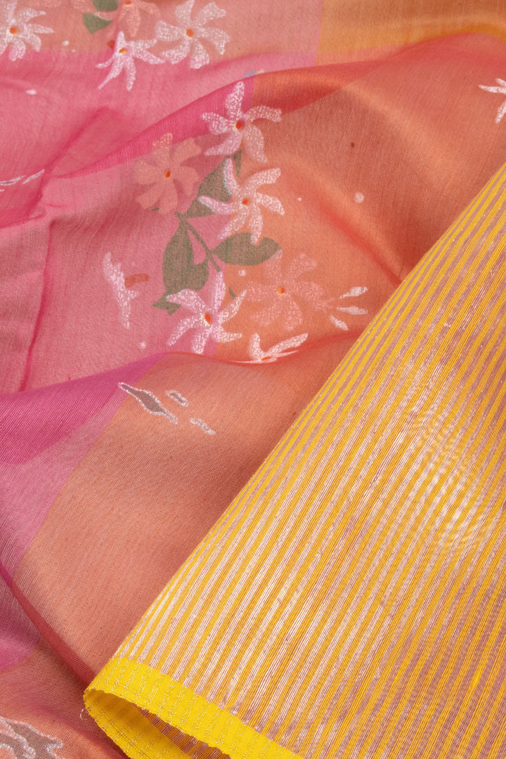  Yellow Handloom Printed Chanderi Silk Cotton Saree