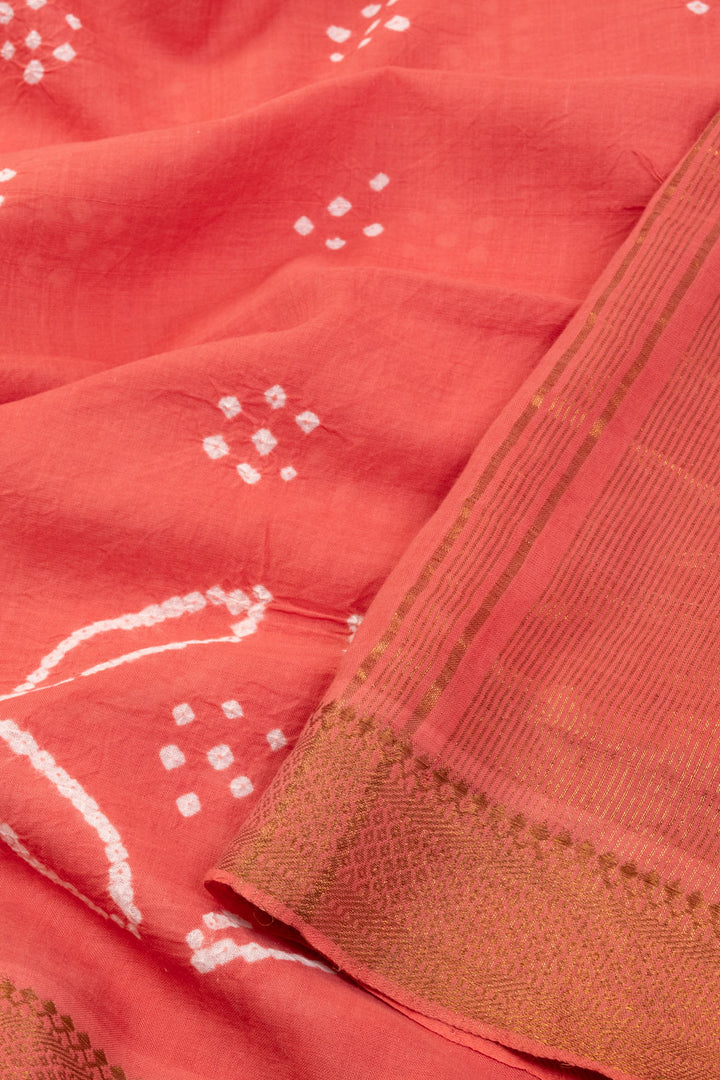 Peach Bandhani Mangalgiri Cotton Saree 