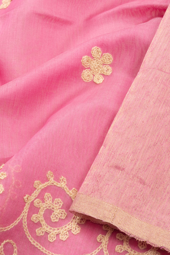 Pink Embroidered Chanderi Silk Cotton Saree with Tissue Pallu