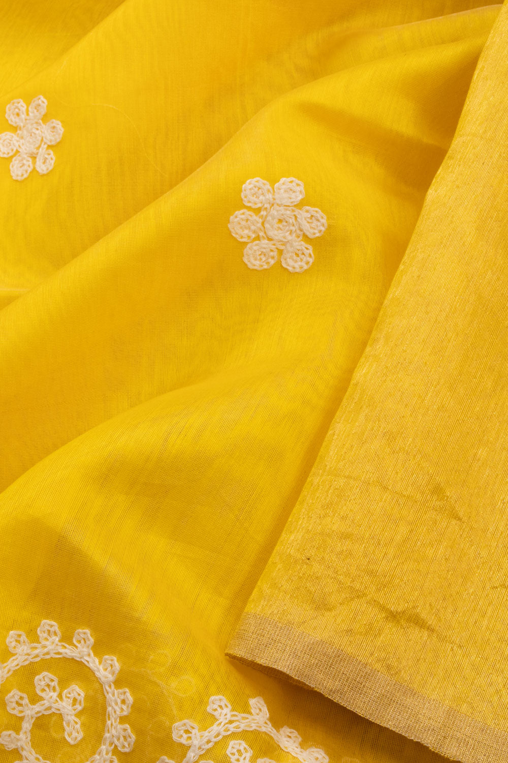 Yellow Embroidered  Chanderi Silk Cotton Saree with Tissue Pallu 