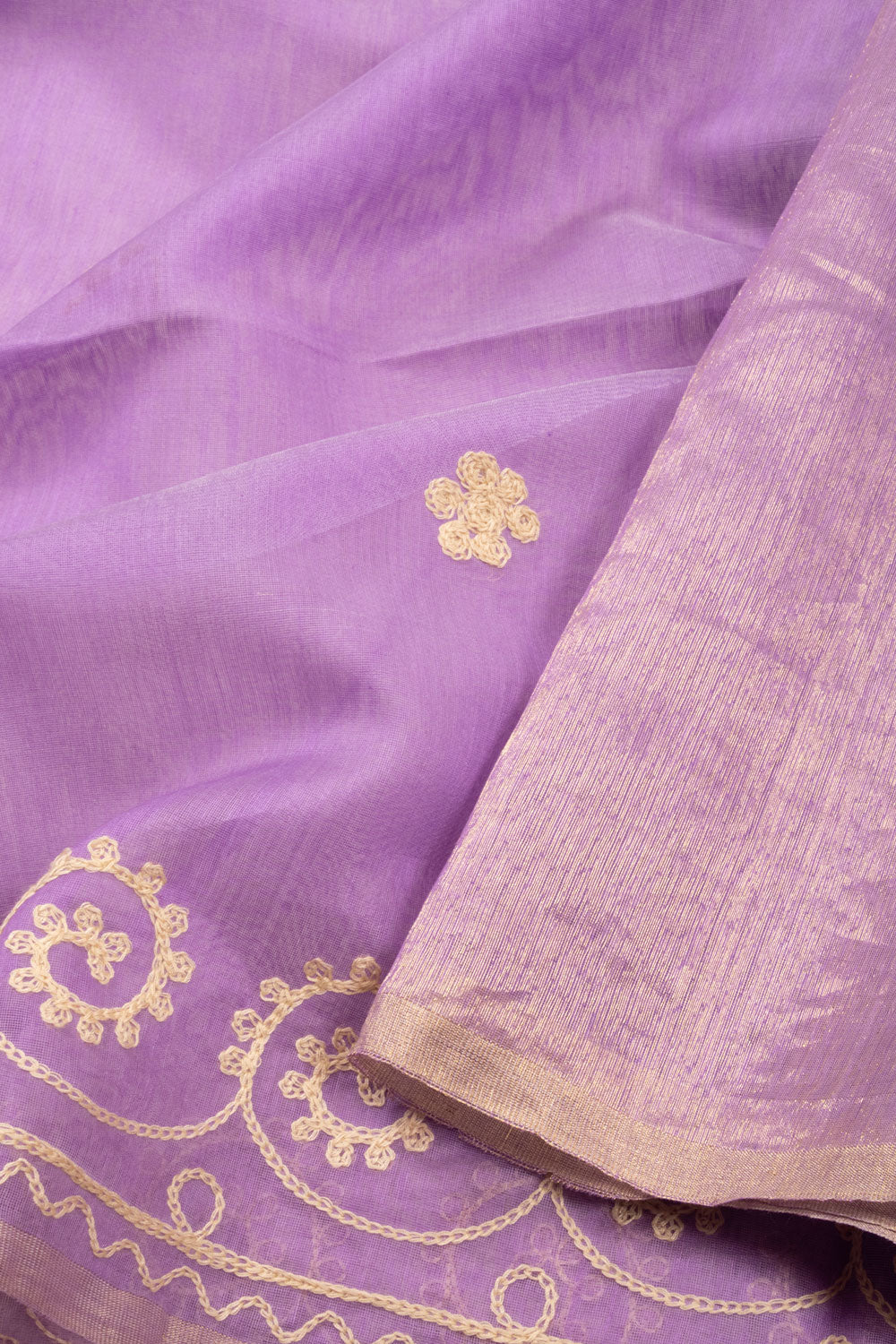 Purple Embroidered Chanderi Silk Cotton Saree with Tissue Pallu