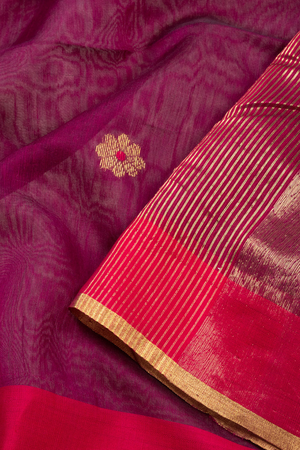 Magenta Chanderi Silk Cotton Saree With Ganga Jamuna Border