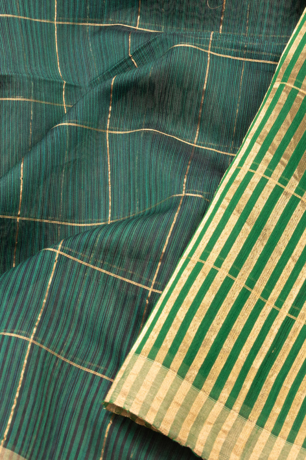 Green Handwoven Chanderi Silk Cotton Saree With Zari Checks 10071125