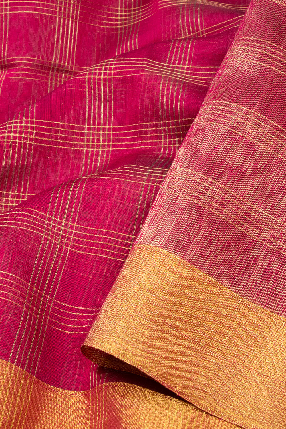 Maroon Chanderi Silk Cotton Saree With Zari Checks