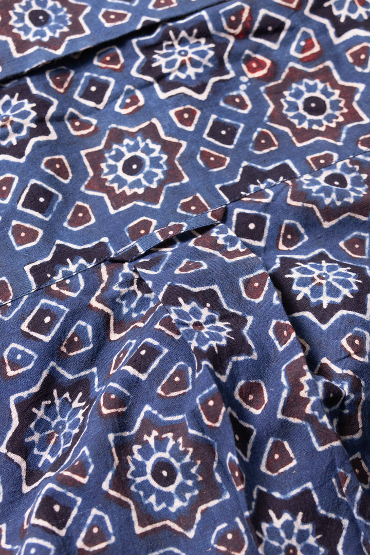 Blue Full Sleeve Ajrakh Printed Cotton Mens Shirt