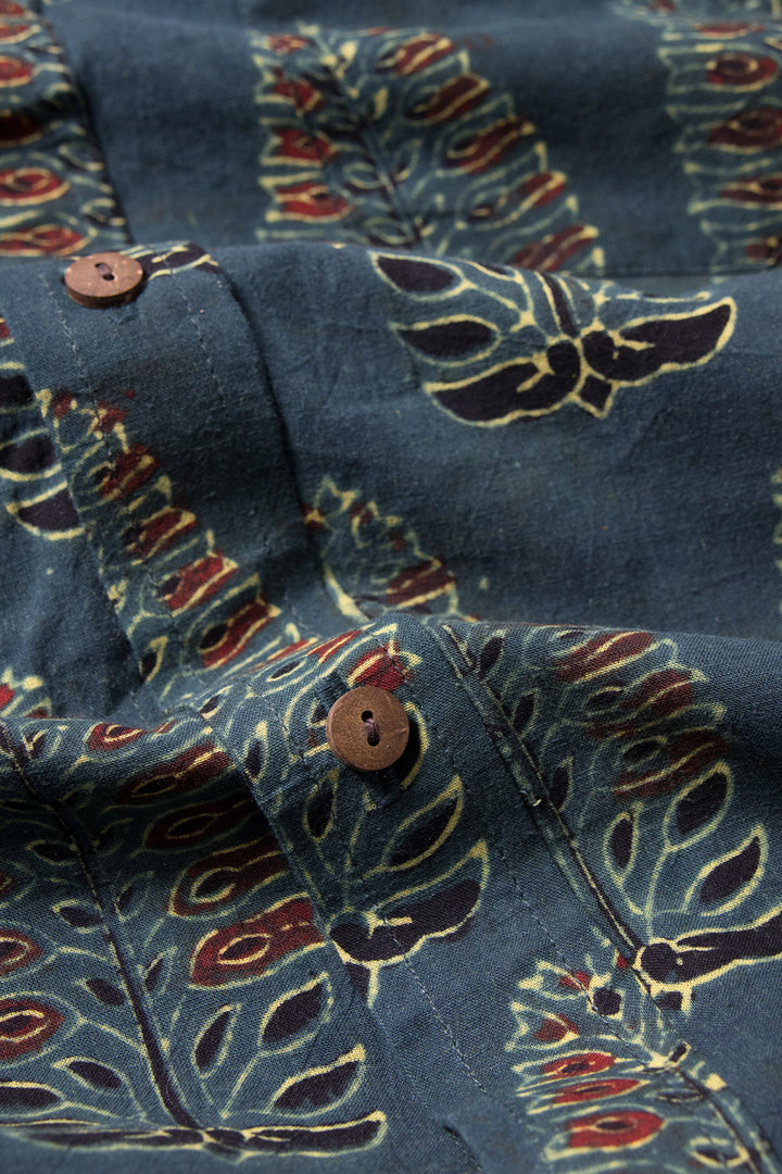 Blue Full Sleeve Ajrakh Printed Cotton Mens Shirt