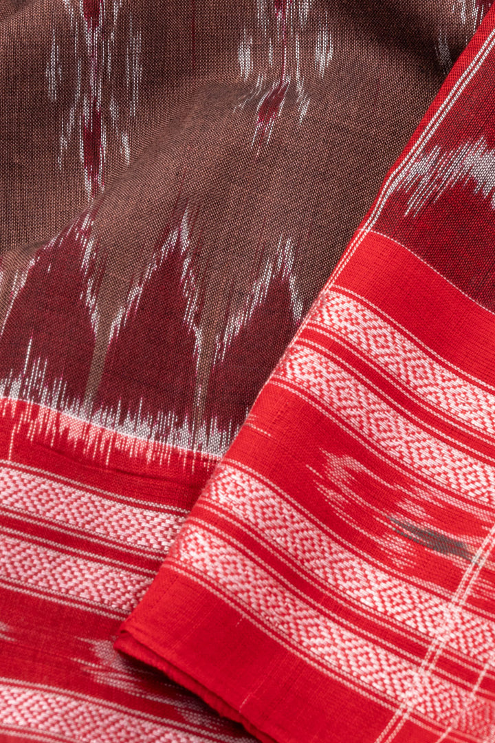 Brown Sambalpur Odisha Ikat Cotton Saree Without Blouse 10071247