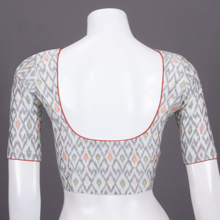 White Ikat Silk Cotton Blouse