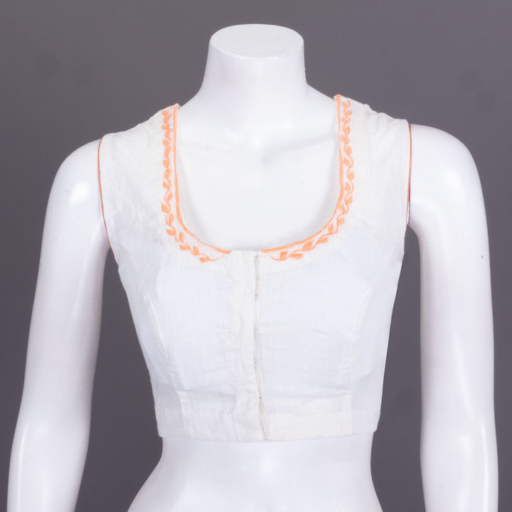 White Slub Cotton Embroidered Blouse