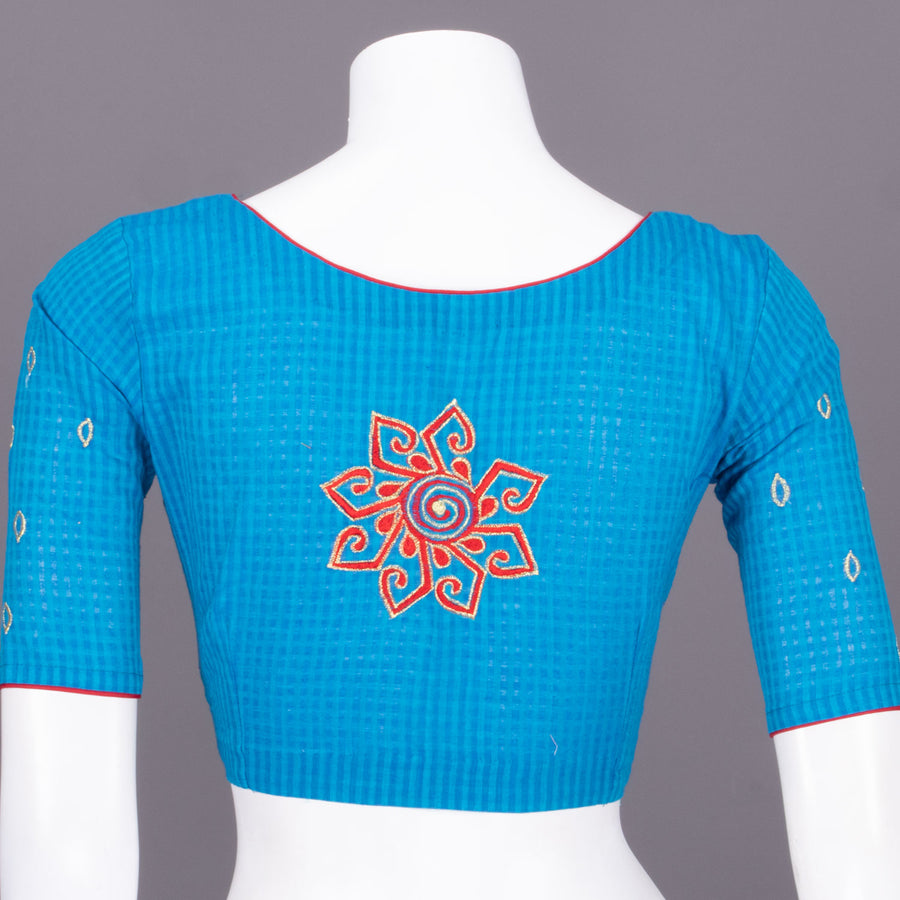 Blue Slub Cotton Embroidered Blouse