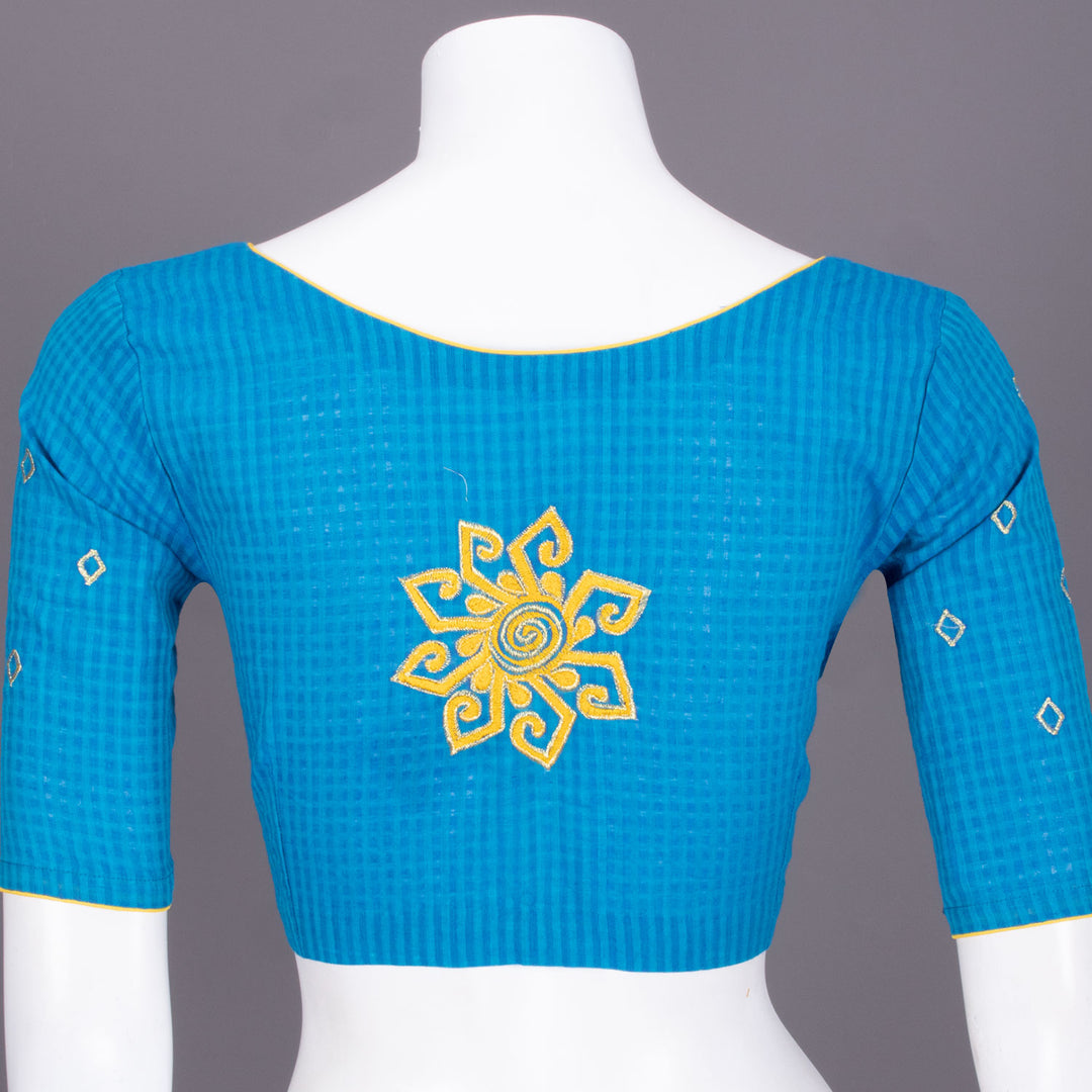 Blue Slub Cotton Embroidered Blouse