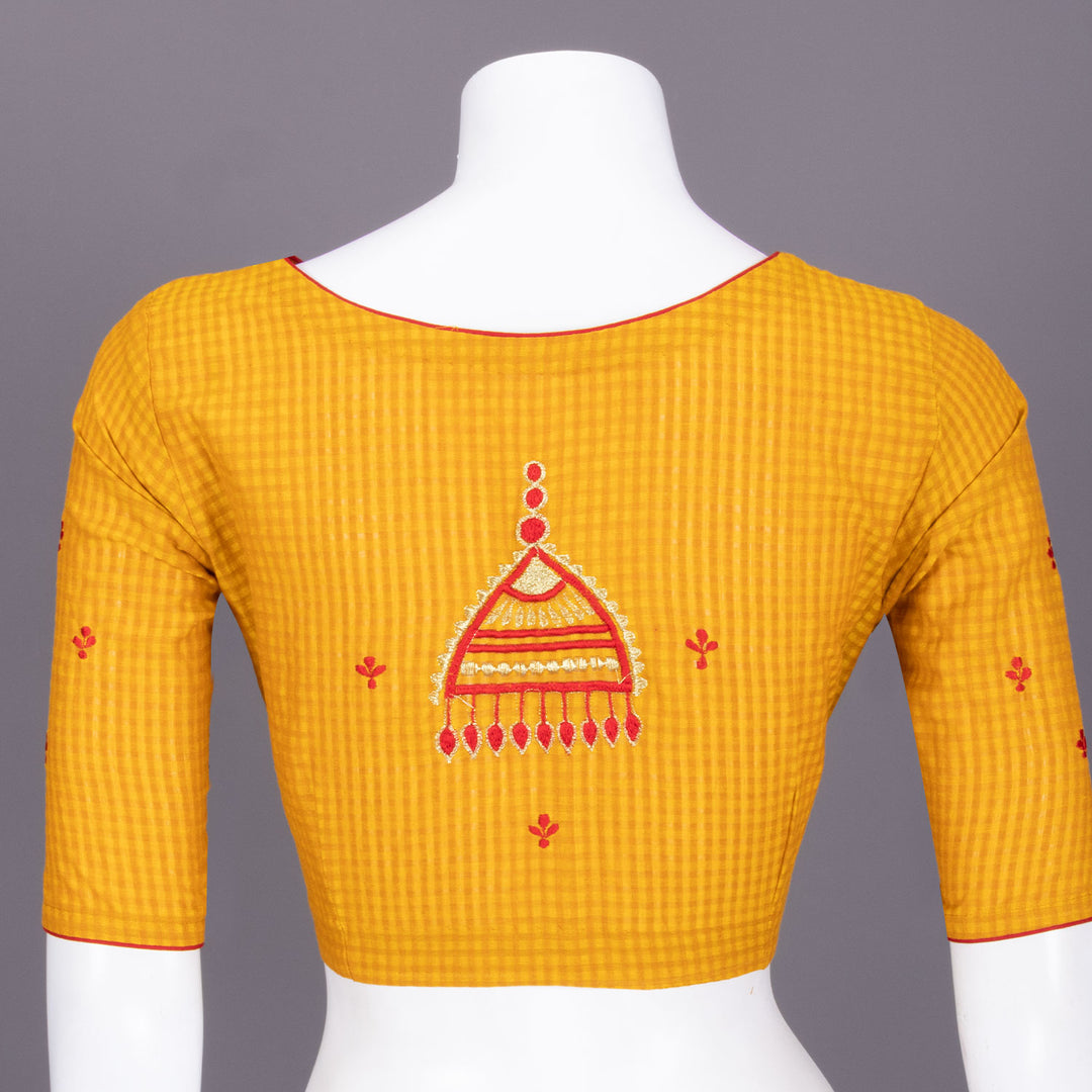 Yellow Slub Cotton Embroidered Blouse