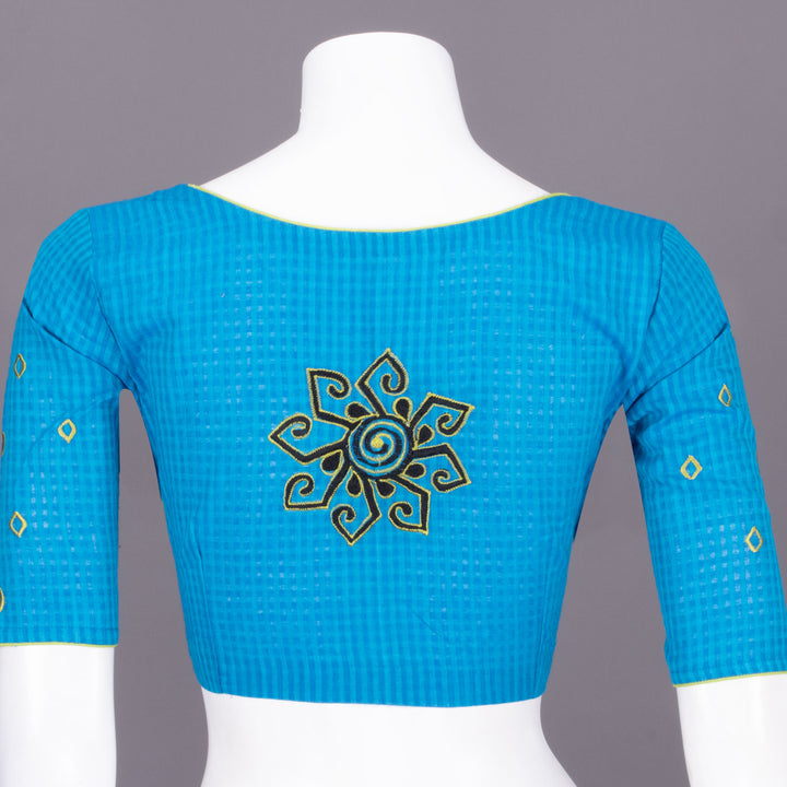 Blue Slub Cotton Embroidered Blouse