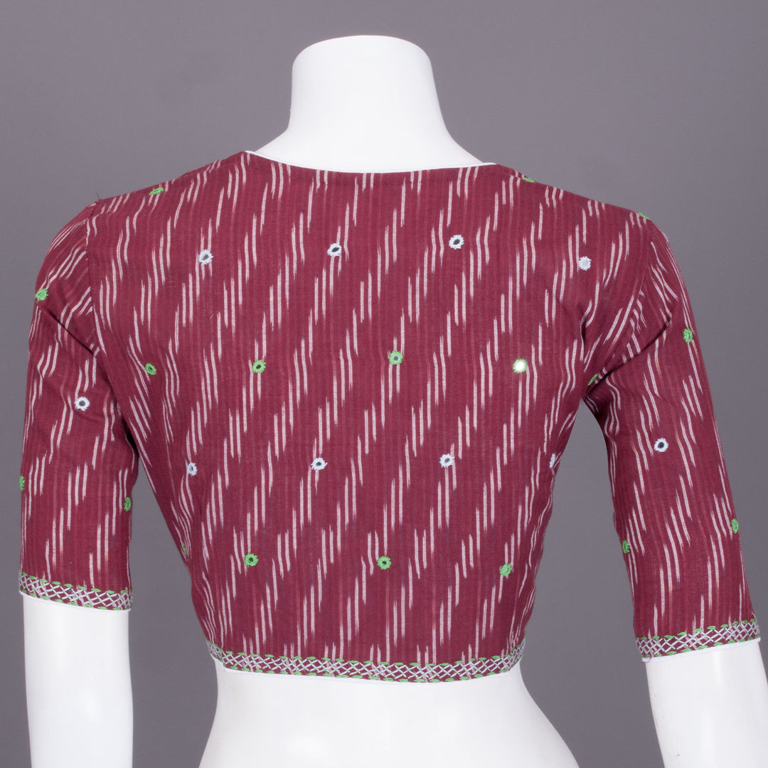 Red Ikat Mirror Work Embroidered Cotton Blouse