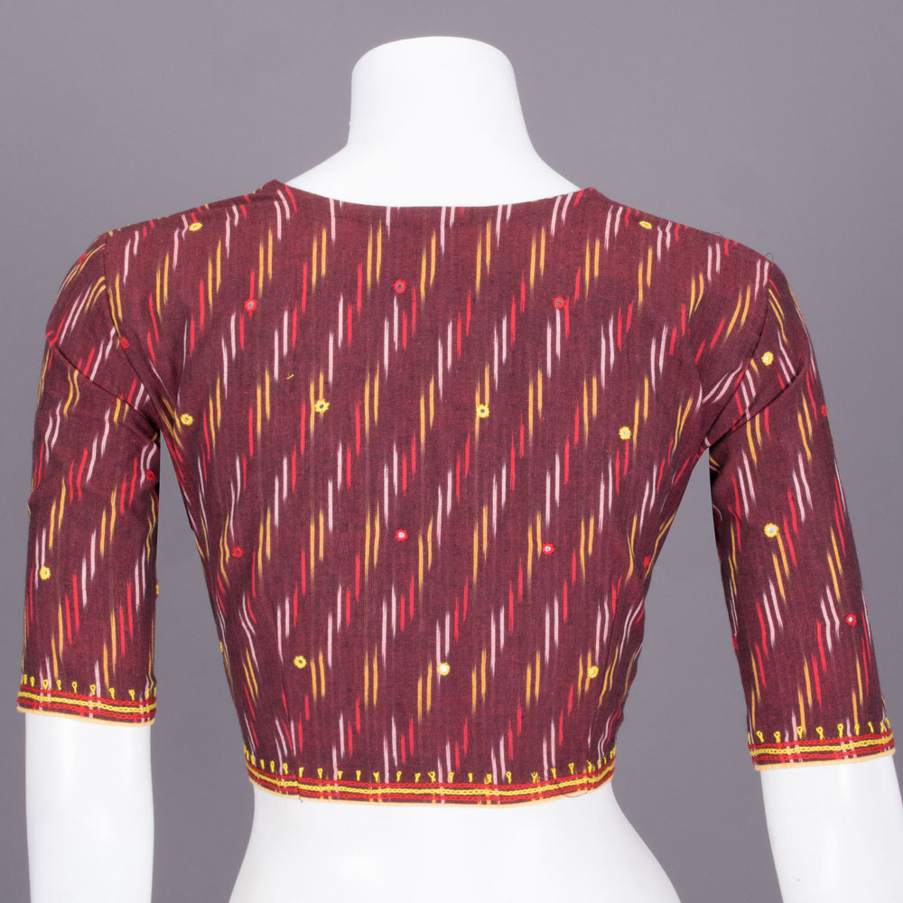 Brown Hand Embroidered Ikat Cotton Blouse