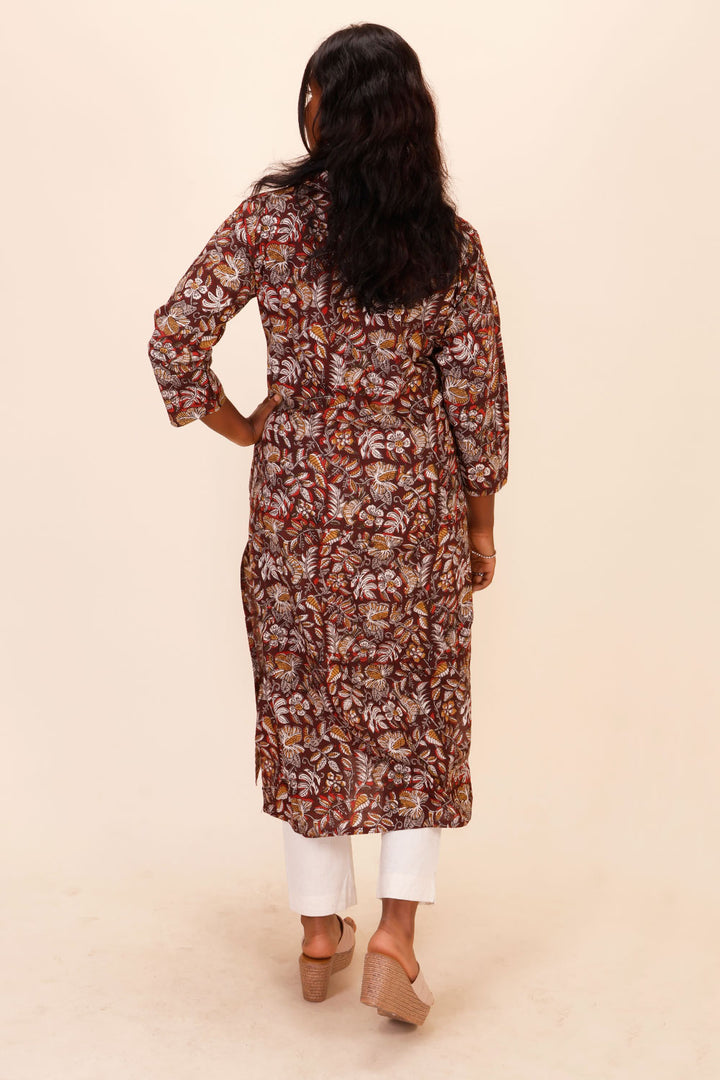 Brown Hand Block Printed Cotton Kurta 10071502