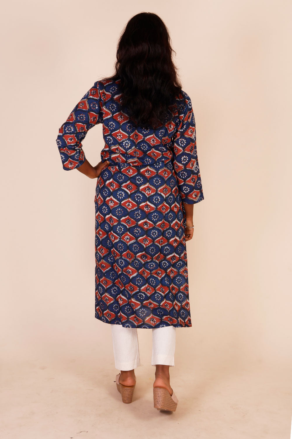 Blue Hand Block Printed Cotton Kurta 10071505