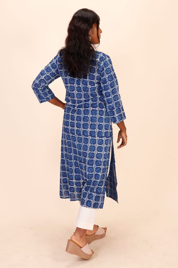 Blue Hand Block Printed Cotton Kurta 10071509