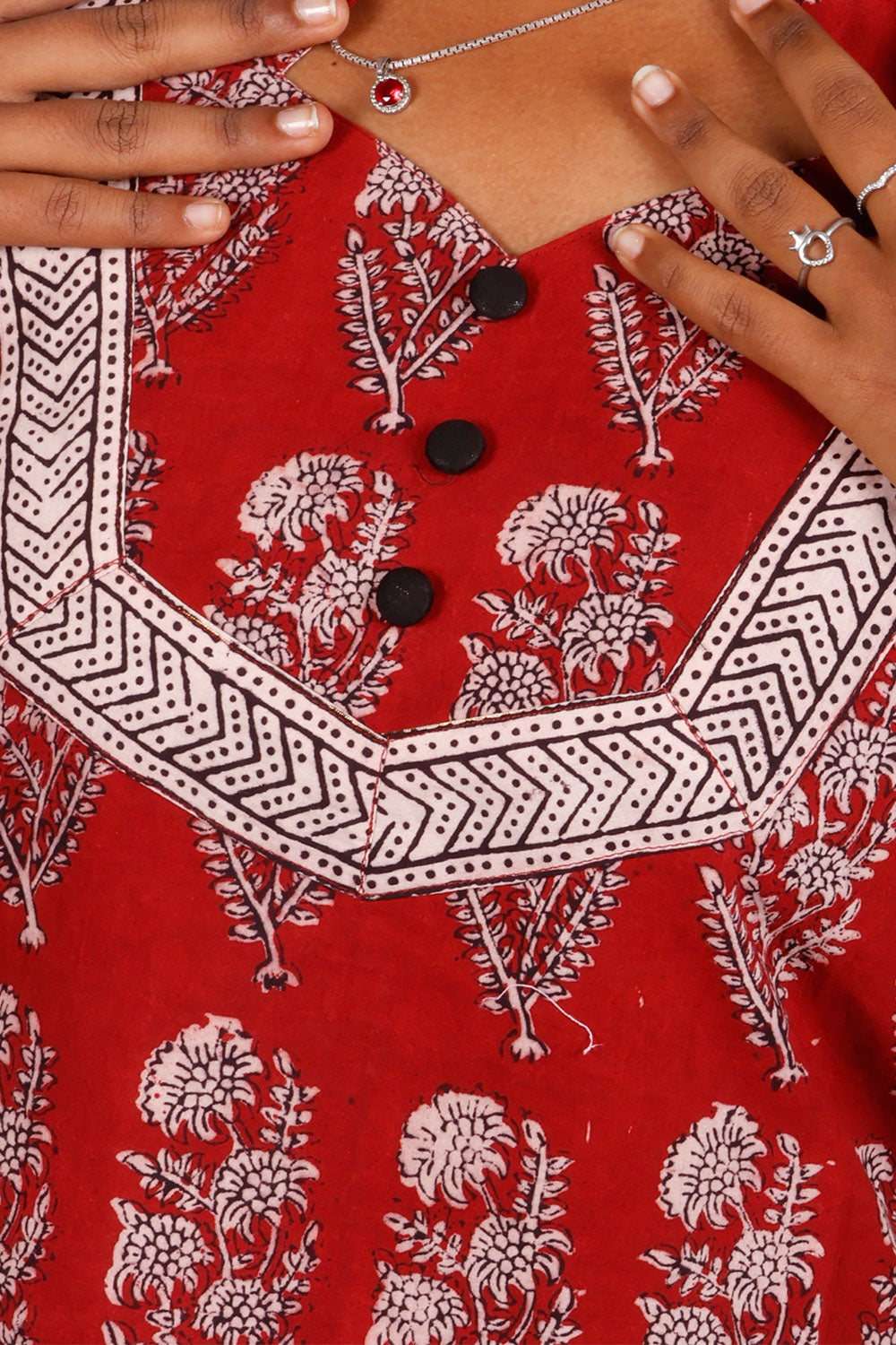 Red Bagh Printed Cotton Kurti