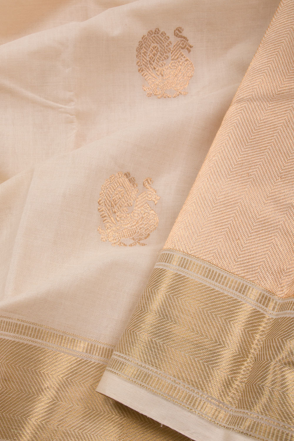 Cream Handloom Kanchi Cotton Saree