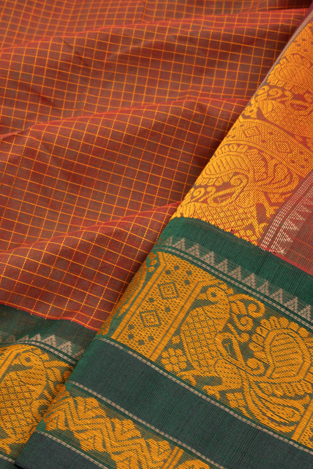 Orange Handloom Kanchi Cotton Saree 