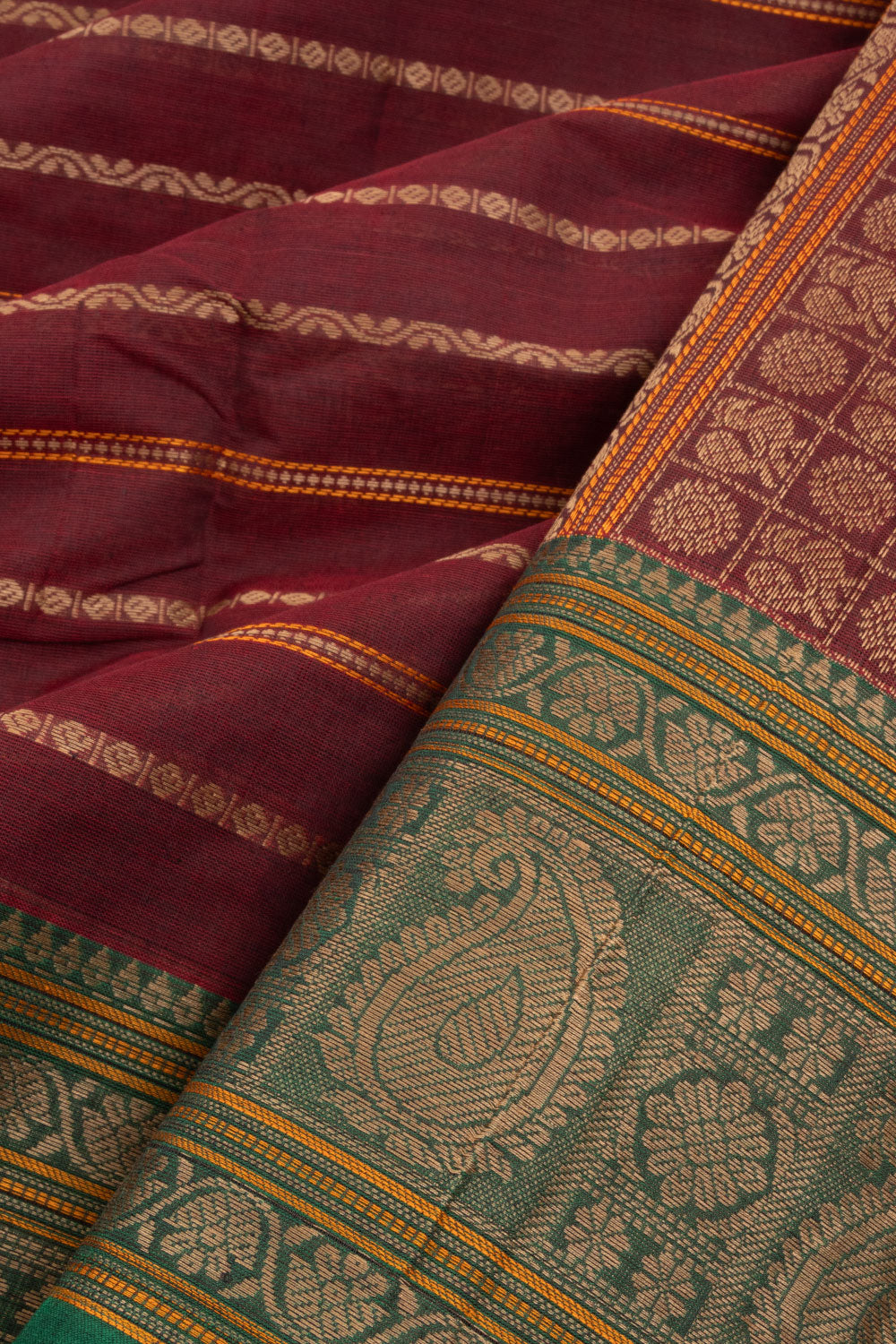 Maroon Handloom Kanchi Cotton Saree 