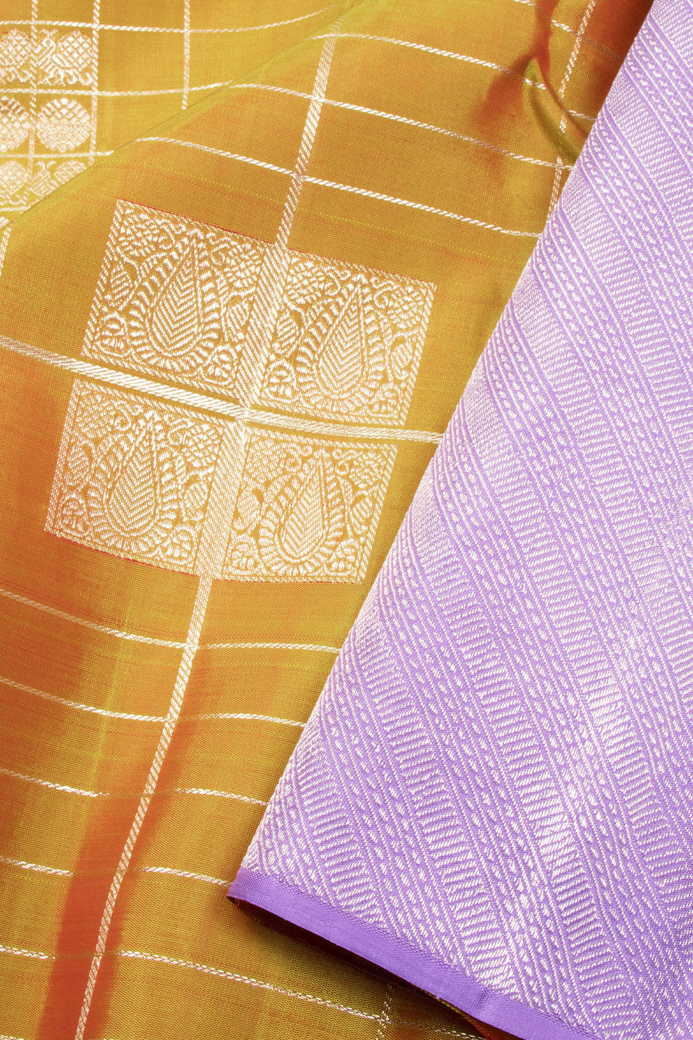 Yellow Shot Purple Handloom Kanjivaram Silk Saree