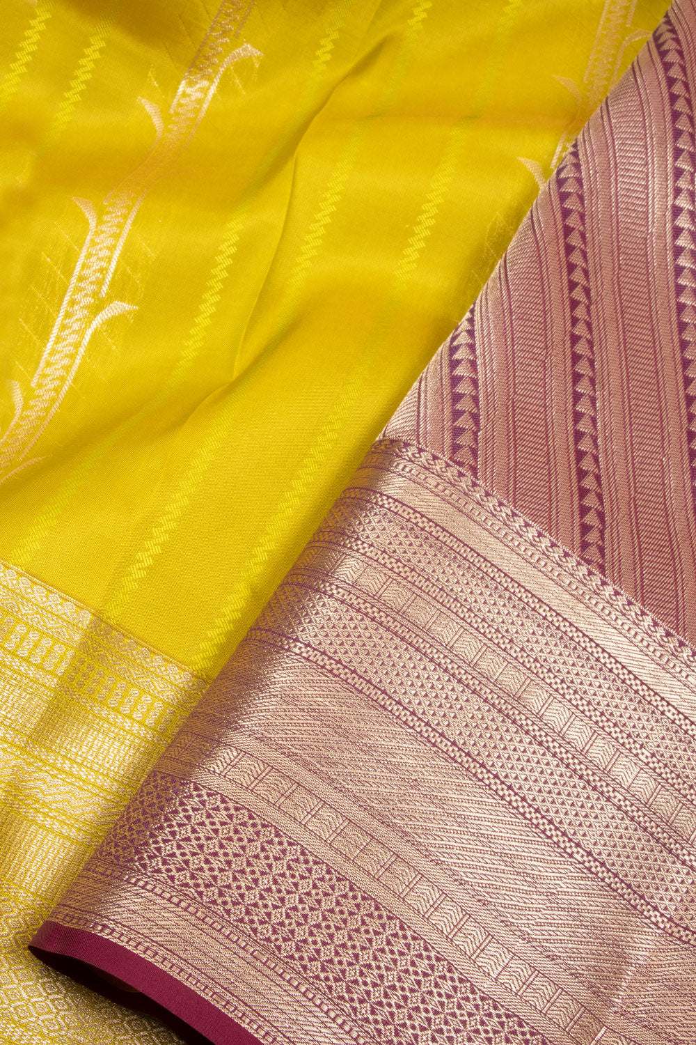 Yellow Kanjivaram Blended Silk Saree 