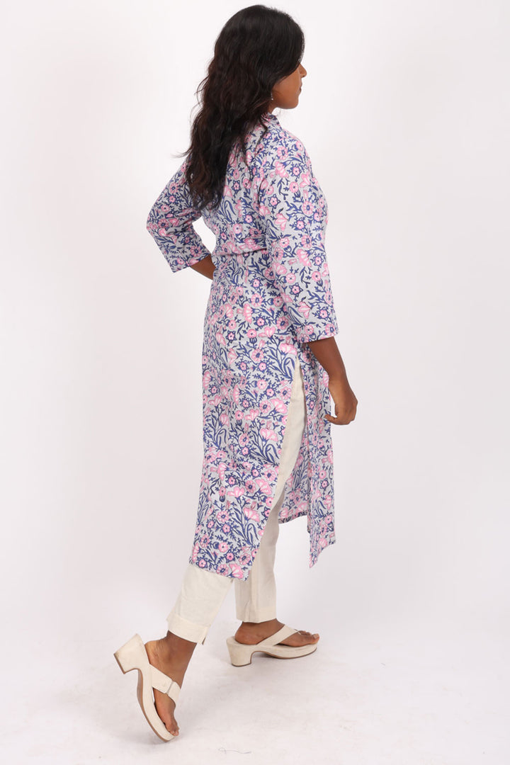 Lilac Handblock Printed Cotton Kurta