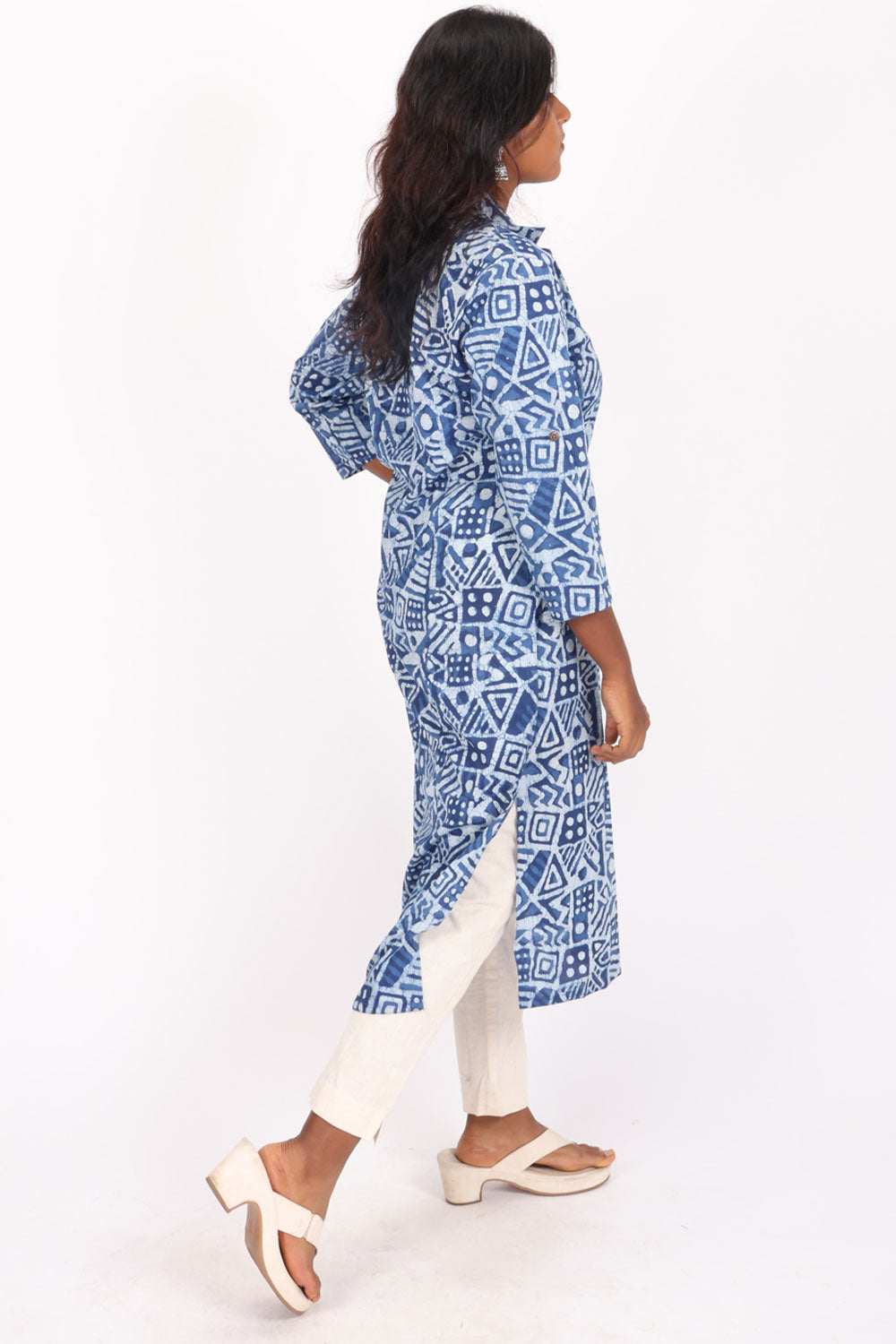 Indigo Dyed Dabu Printed Cotton Kurta 