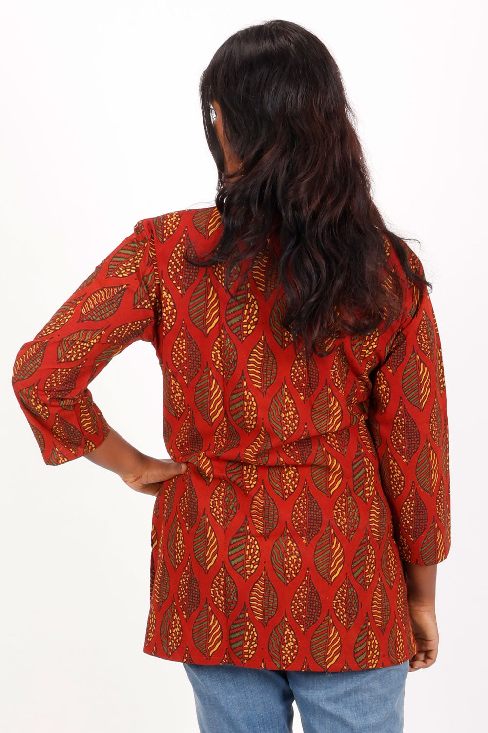 Red Ajrakh Printed Cotton Kurti 