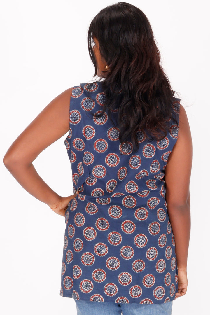 Blue Ajrakh Printed Cotton Kurti 