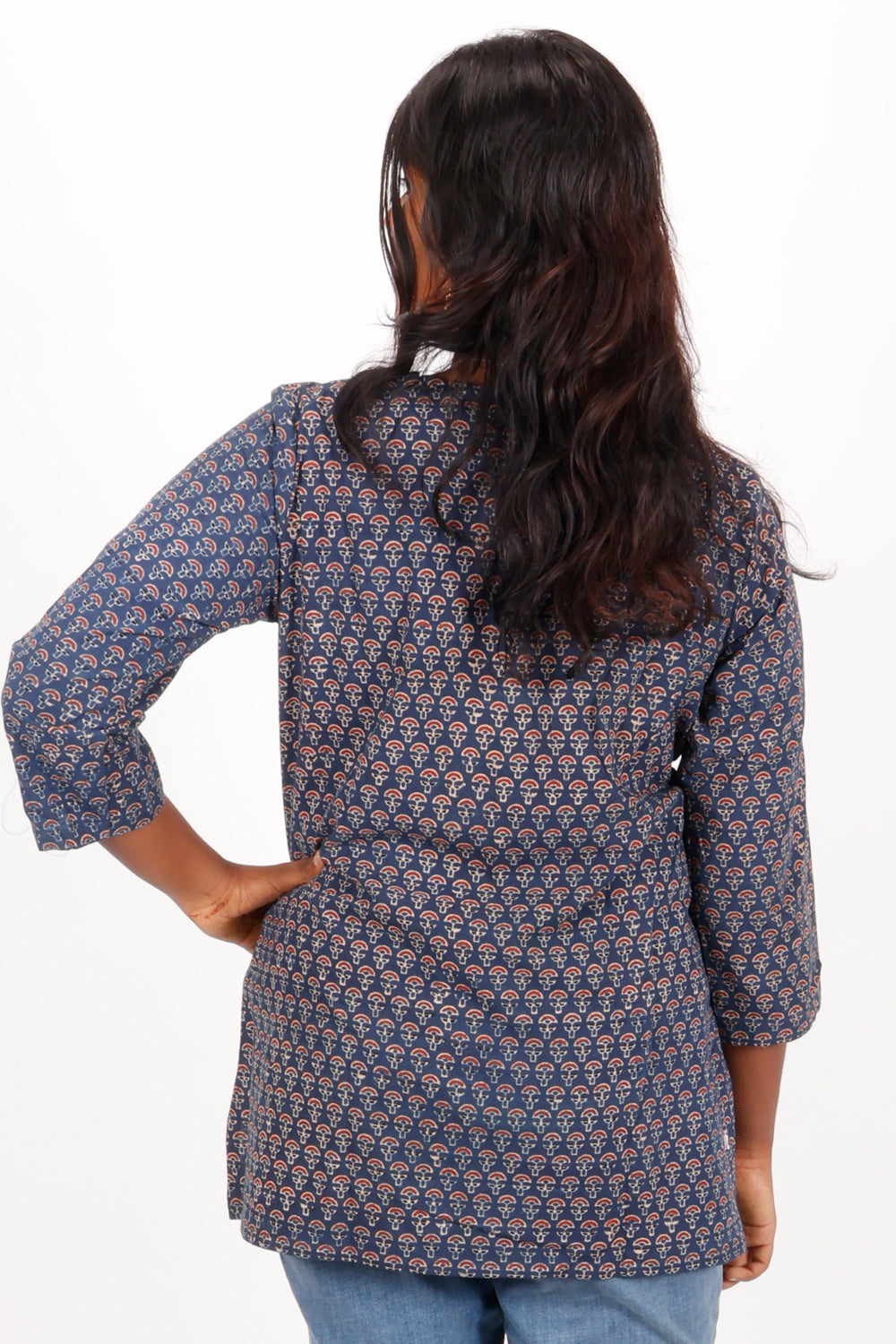 Blue Ajrakh Printed Cotton Kurti